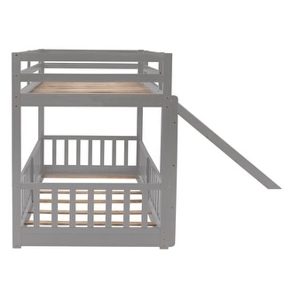 Twin Over Twin Wood Bunk Bed with Slide and Ladder, Gray - Bed Bath ...