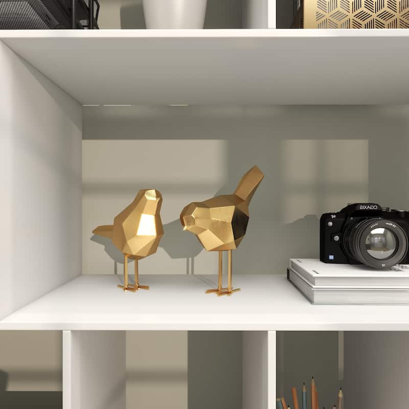 CosmoLiving by Cosmopolitan Gold or Gray Polystone Bird Decorative Sculpture with Origami Accents (Set of 2)