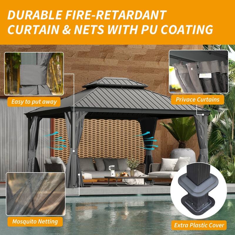 Domi Hardtop Gazebo with Galvanized Steel Double Roof and Aluminum Frame