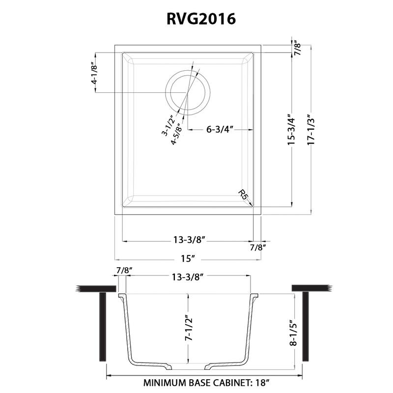 Ruvati 15 x 17 inch Granite Composite Undermount Bar Prep Sink - Midnight Black - RVG2016BK