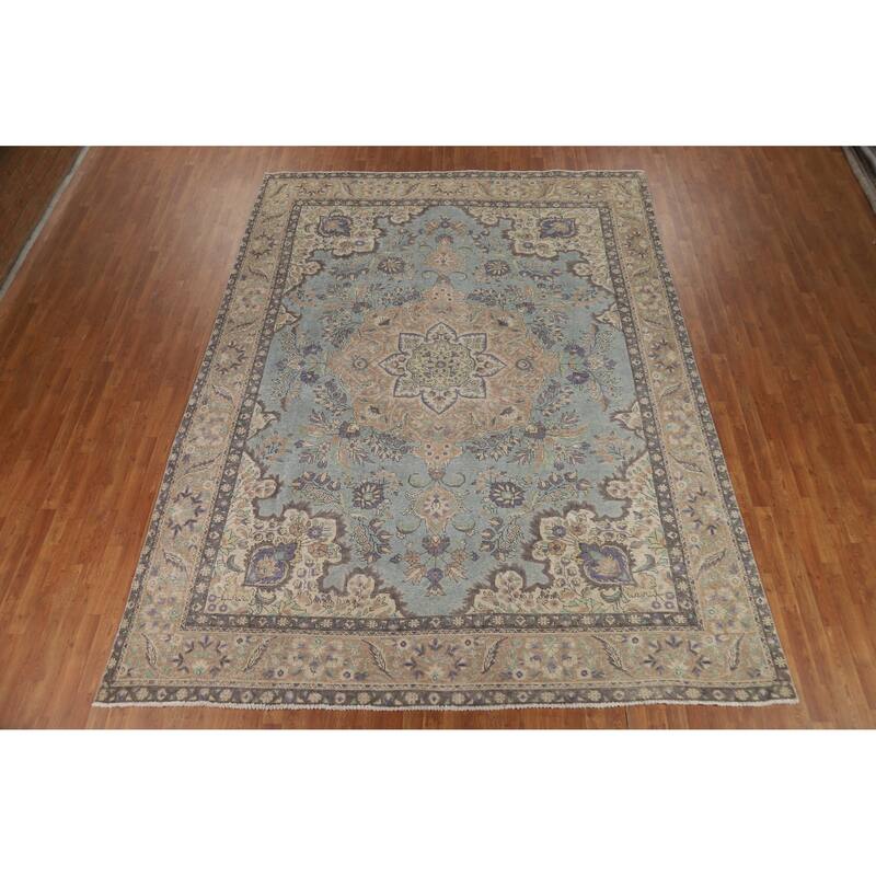 Medallion Tabriz Persian Vintage Rug Oriental Handmade Wool Carpet - 9'3" x 12'4"