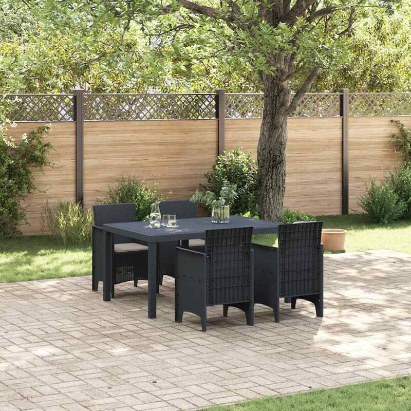 vidaXL Garden Dining Set 5/7 pcs Anthracite/Brown Polt rattan - 150 x 100 x 73 cm - Anthracite/ Taupe/ 4 seater