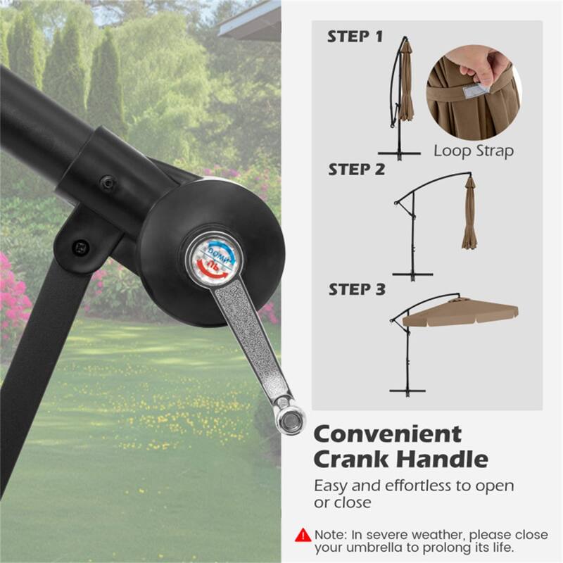 10ft Patio Cantilever Umbrella with Crank Handle and Adjustable Tilt Protective Cover Included