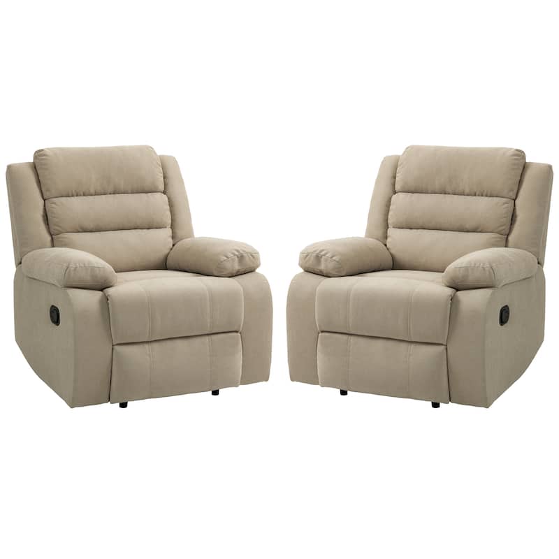 Overstuffed Cotton Corduroy Manual Pushback Recliner with Wide Armrest