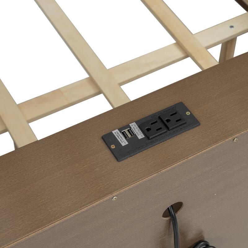 Twin&Full XL over Queen Bunk Bed with Storage Cabinets and USB Ports