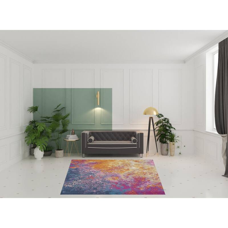 Roni Power Loomed Geometric Abstract Area Rug By HomeRoots - 8' Square