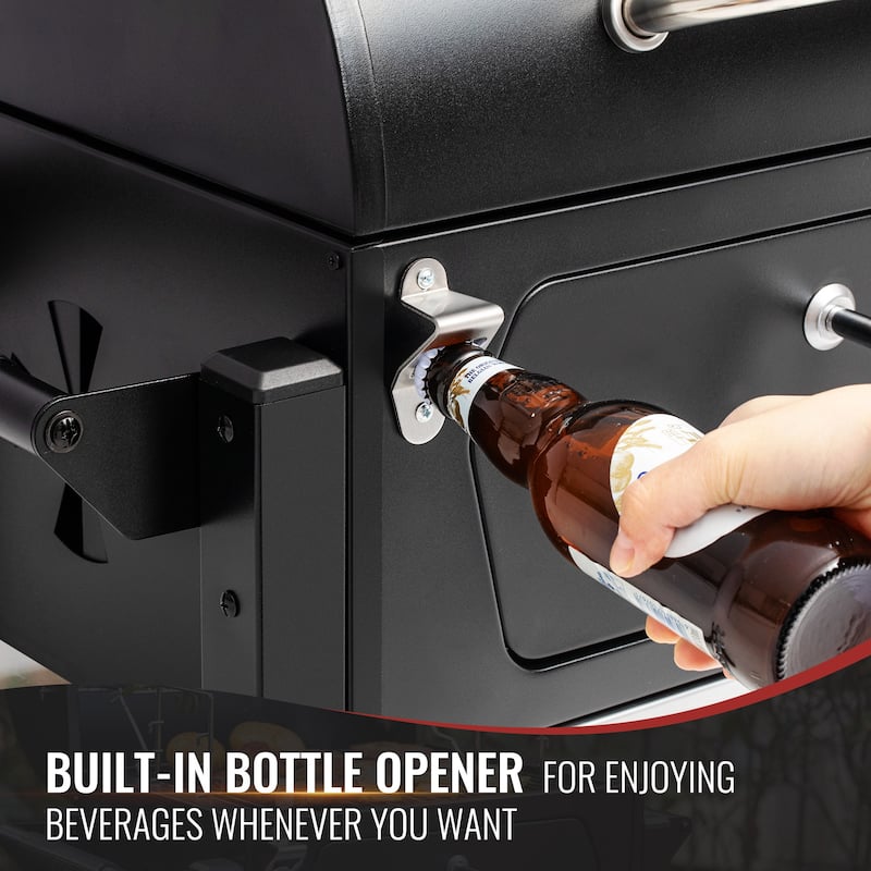 Royal Gourmet Portable Charcoal Grill with Side Handles and Bottle Opener, Tailgate and Campsite, Black