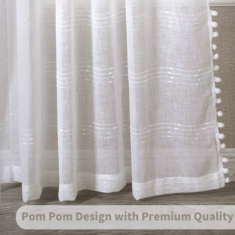 DriftAway Laura Pom Pom Sheer Window Curtain Panel Pair