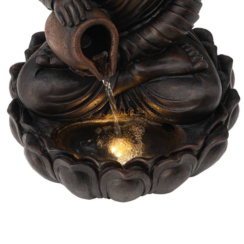 Glitzhome Polyresin Meditating Buddha Frog/Elephant Statue Outdoor Water Fountain with LED Lights
