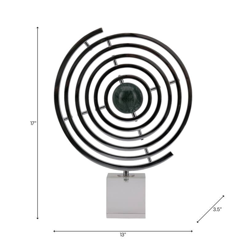 Metal Armillary Modern Geometric Sculpture Marble Base - 17" Blue - 13" x 3.5" x 17"