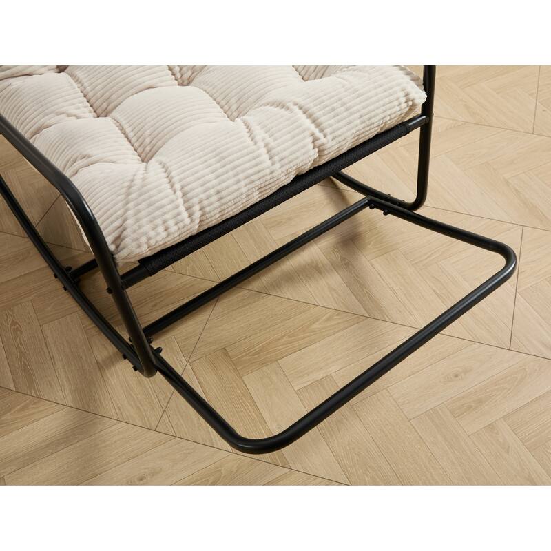 Outdoor Rocking Chair, Comfy Cushion, with Soft Thick Cushion,for Living Room, Reading Room, Black Frame with White Cushion