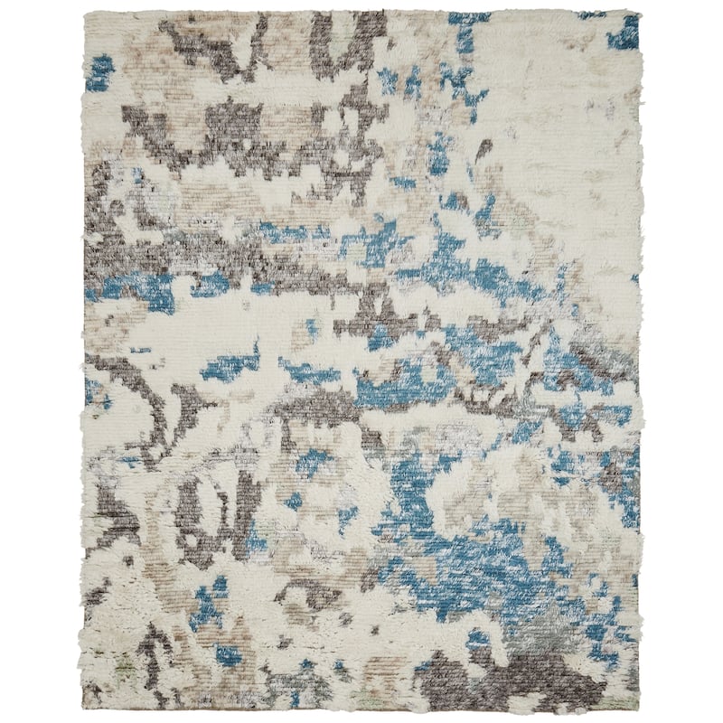 Abstract Shag Blue/White Area Rug