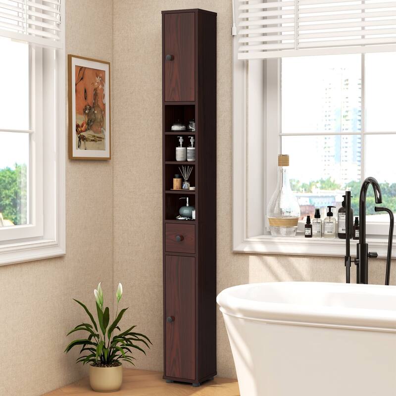 Narrow Freestanding Storage Cabinet for Bathroom Kitchen or Living Room Organization - 8" x 8" x 71"