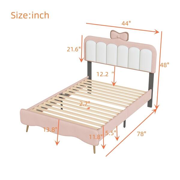dimension image slide 0 of 2, Full Velvet Princess Platform Bed with Bow Knot Headboard and Footboard
