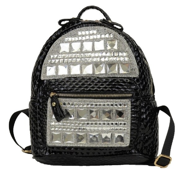 shiny black backpack