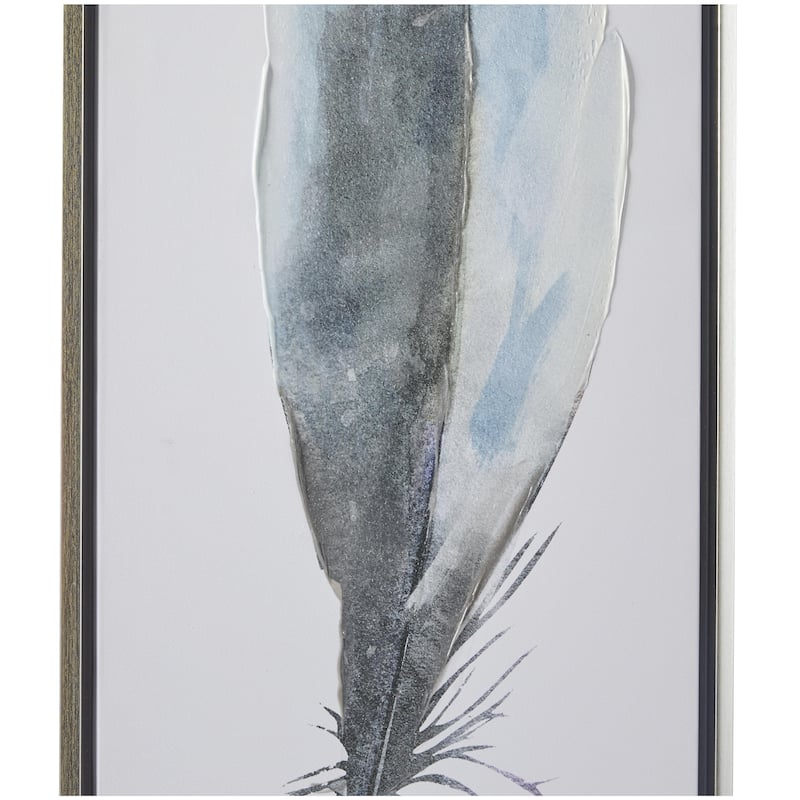 Canvas Bird Feathers Living Room Framed Wall Art with Silver Frame - Set of 2 Blue - Roche River Decor