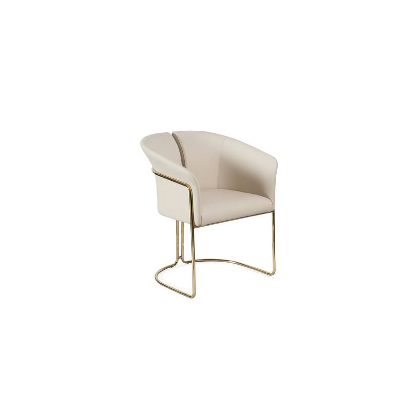 HomeRoots Beige and Gold Faux Leather and Metal Partially Open Back Dining Arm Chair - 25.00 in. x 31.00 in. x 23.00 in.