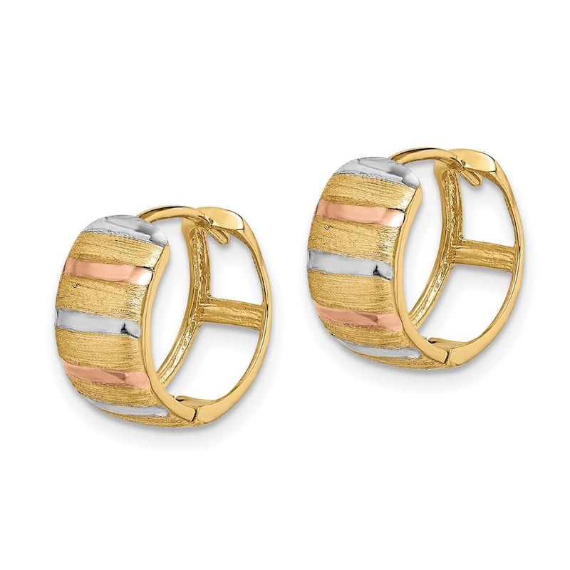 Curata 14k Yellow Gold With White and Rose Rhodium Hoop Earrings - 13.7x13.5mm