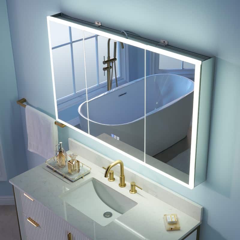 30'' H Recessed or Surface Frameless LED Mirror Cabinet With Defogger, Dimmer, Outlets & USB Ports 