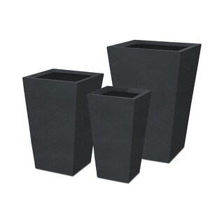 Kante 40", 18", 15.7"H Burnished Black Concrete Tall Planters (Set of 3), Large Outdoor/Indoor