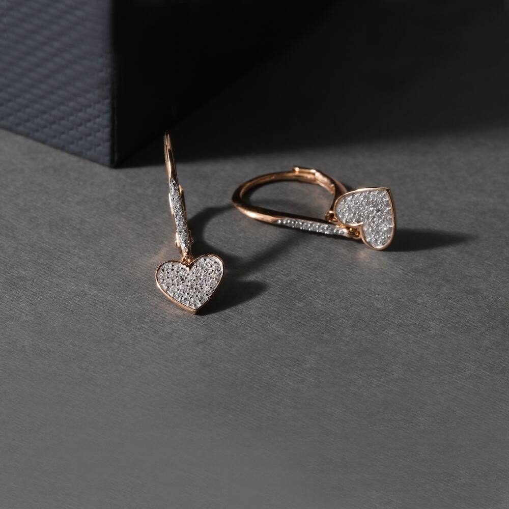 10k Gold 1/6ct TDW Diamond Heart Shape Cluster Dangle Earrings for Women