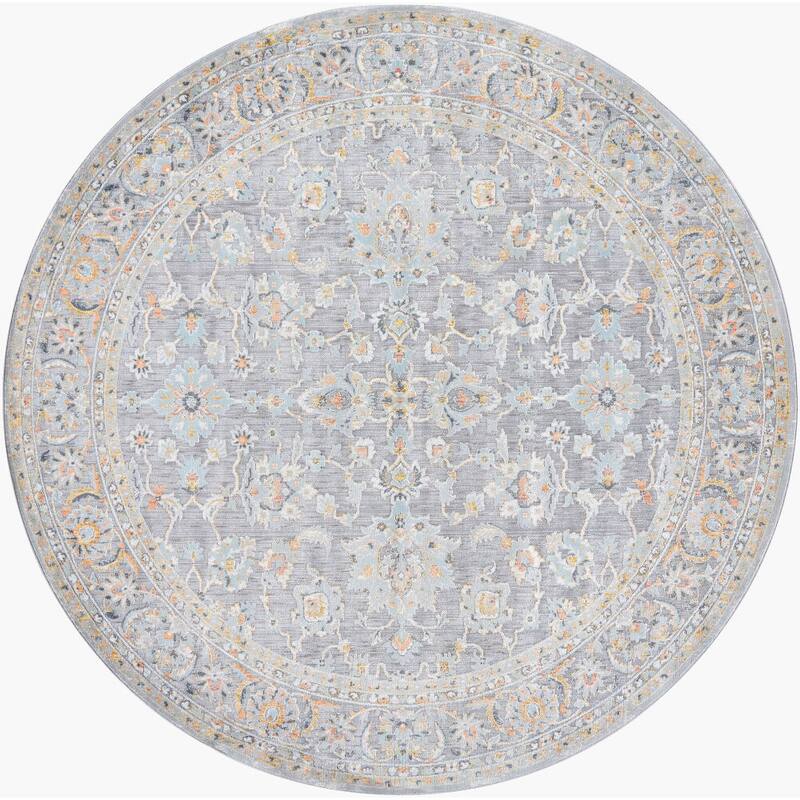 Livabliss Hassler Traditional Floral Area Rug - Grey/Blue - 7'10" Round