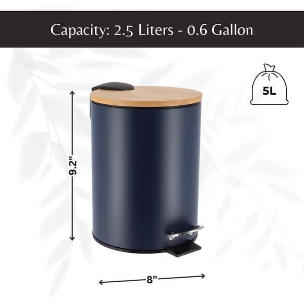 dimension image slide 2 of 9, Stylish Trash Can with Bamboo Lid and Pedal, 2.5L Capacity - 9.2" H x 8" L x 8" W