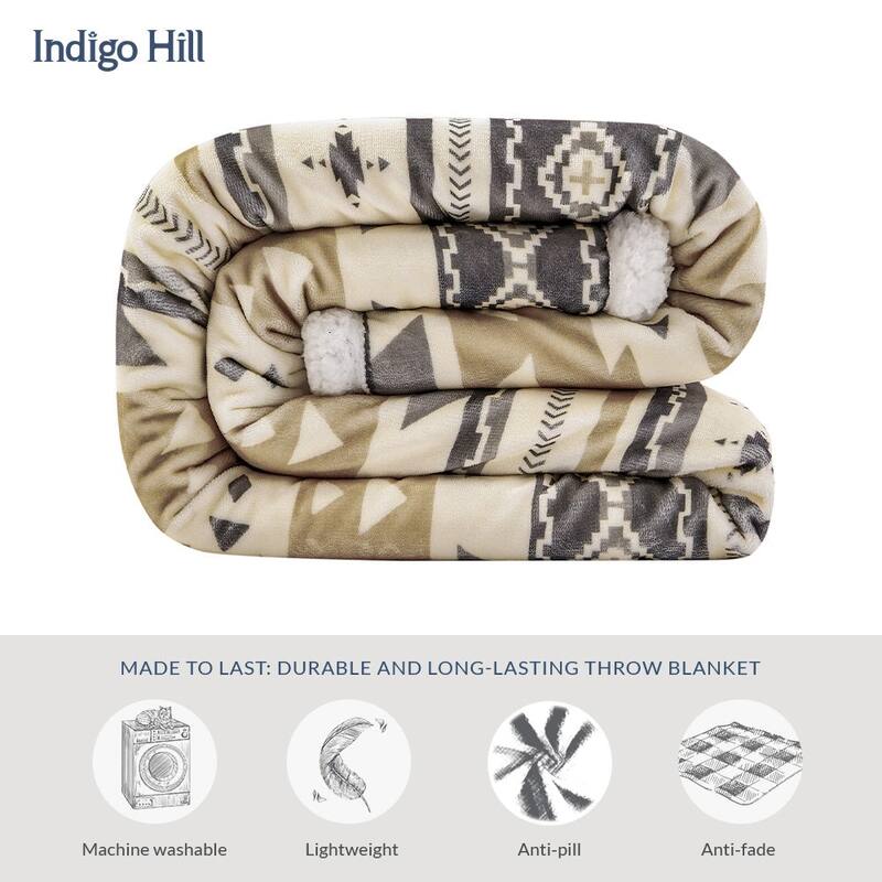 Indigo Hill by HiEnd Accents Campfire Sherpa Fleece Throw, 1PC or 3PC
