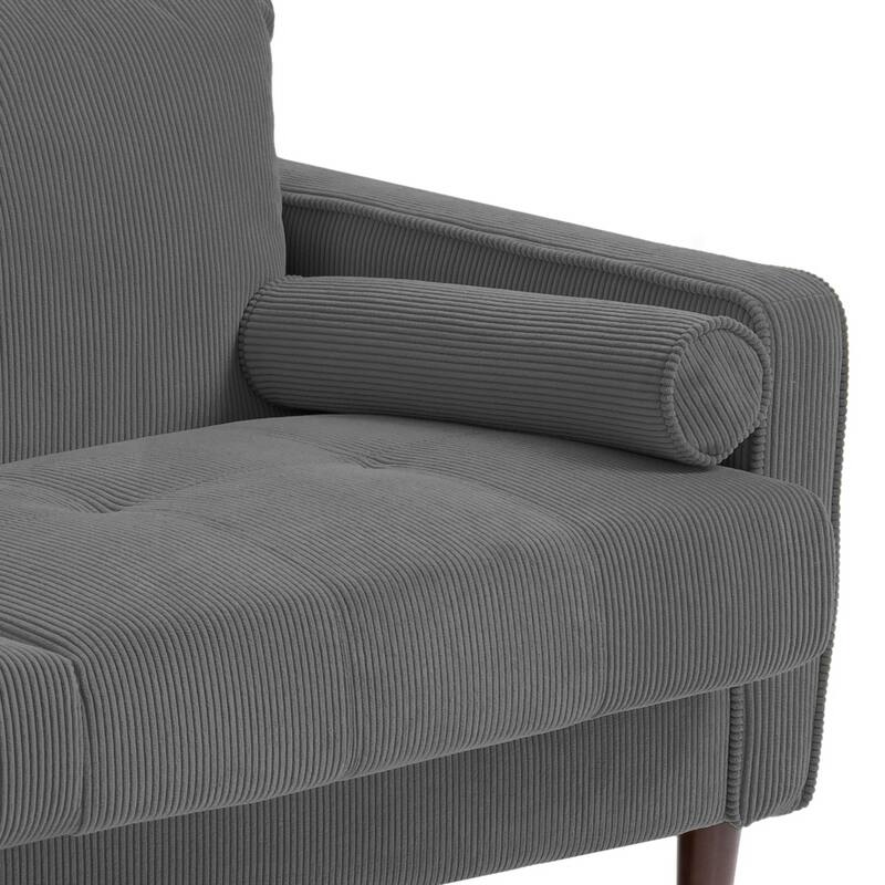 Corduroy Upholstered Armchair with Bolster Pillows Set of 2