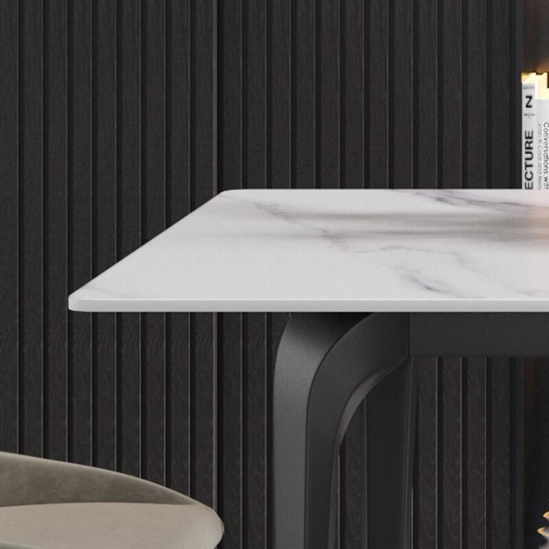 70.87" modern artificial stone white straight edge black metal leg dining table-can accommodate 6-8 people