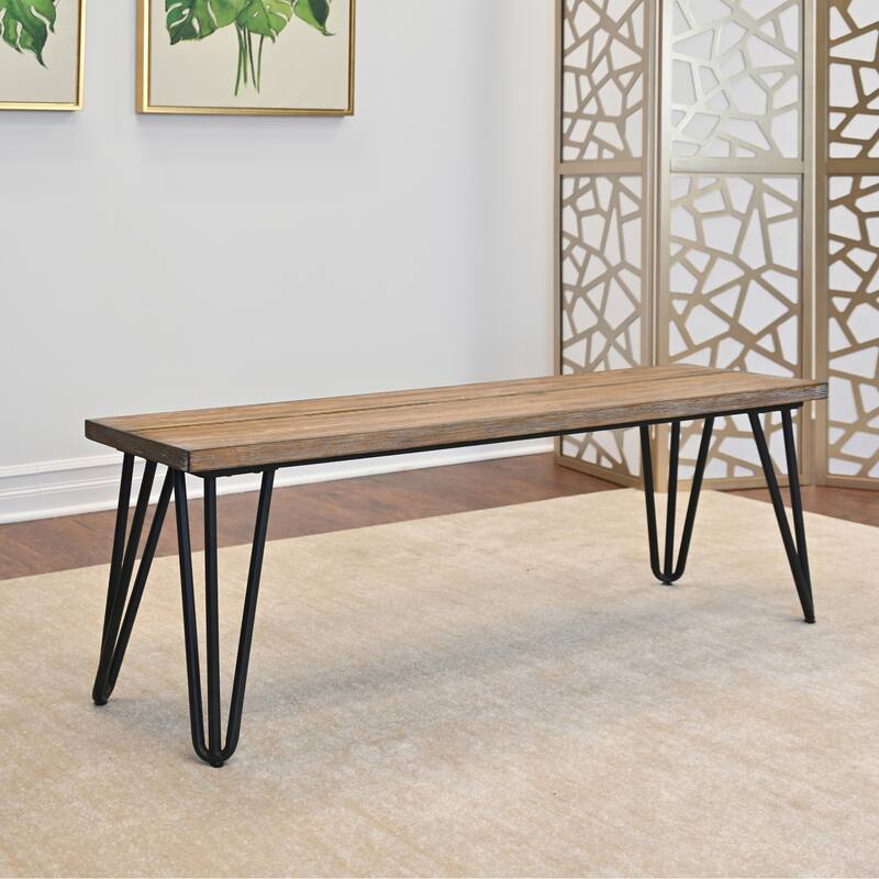 Roundhill Furniture Ashzo 6-Piece Dining Set, Hairpin Dining Table with 4 Chairs and Bench