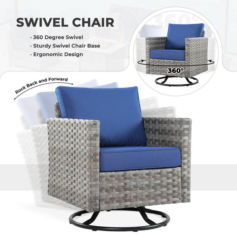 OVIOS 10-Piece Patio Wicker Conversation Rocking Chair Set With Fire Table