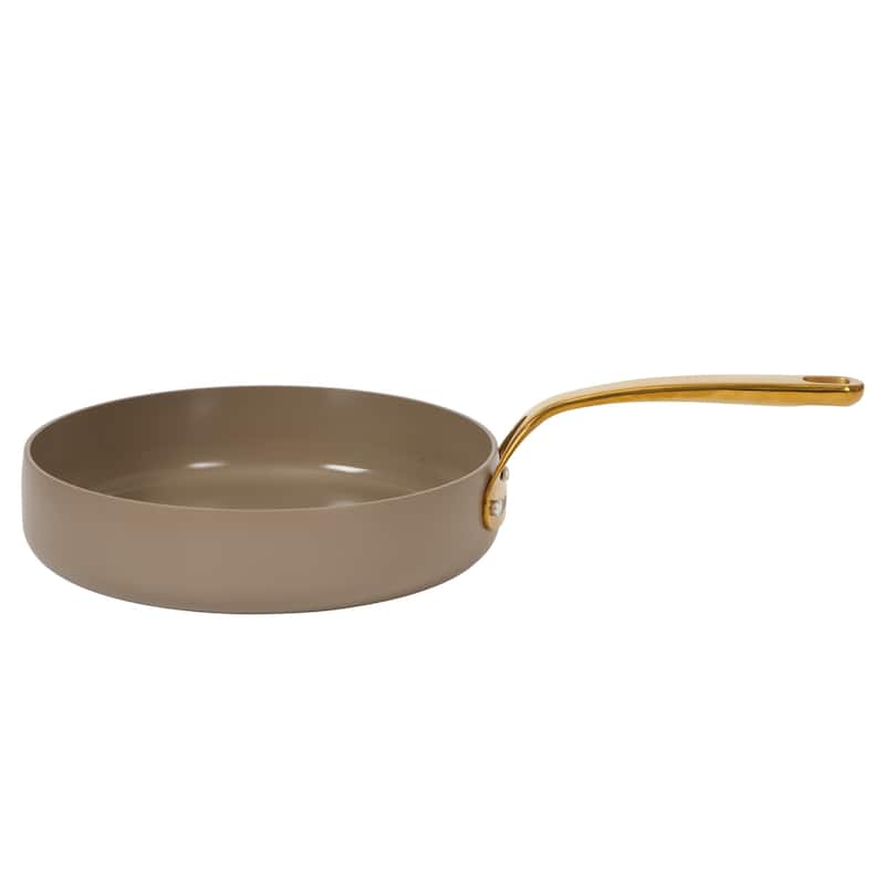 Bloomhouse Pots and Pans Heavy Duty Aluminum Premium PFA Free Ceramic Nonstick - Cappucino Cream with Gold Handle