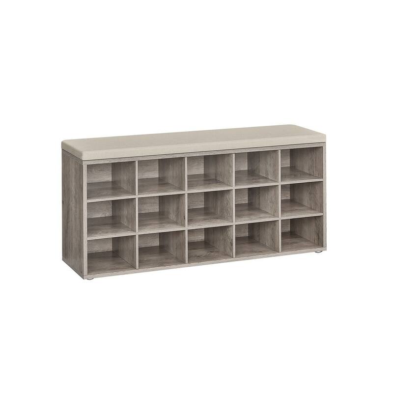 15-Cube Shoe Storage Bench with Cushion Seat and Adjustable Shelves Perfect for Entryway or Living Room - Heather-Greige-Cappuccino-Beige