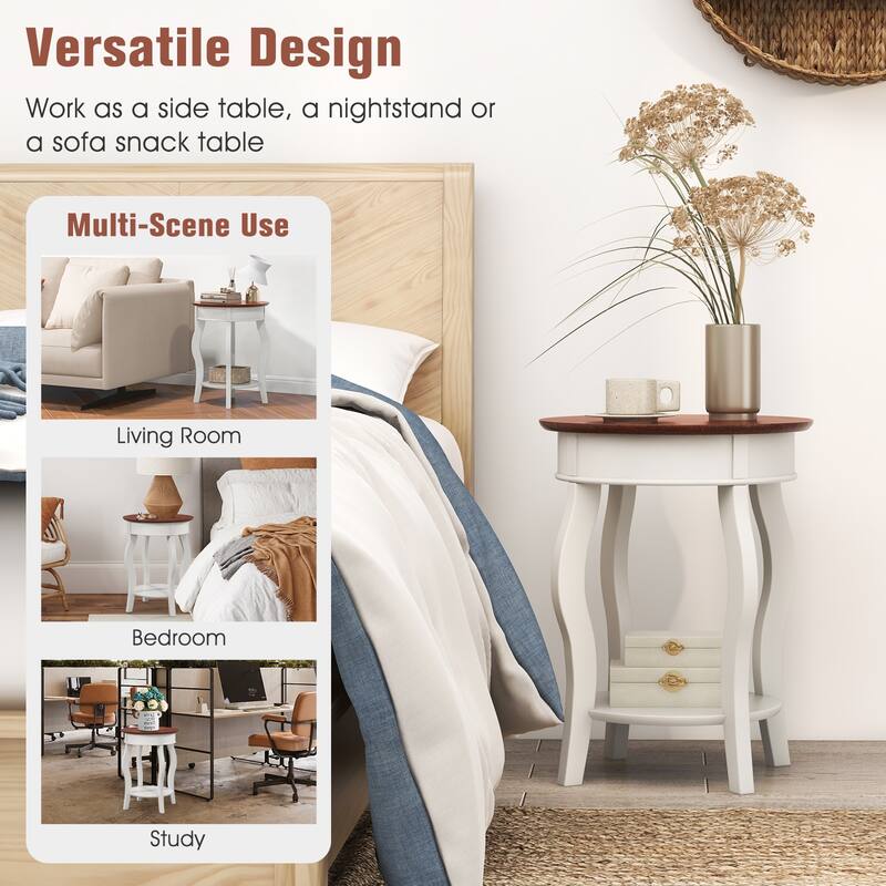Gymax 2-Tier Side Table w/ Storage Wooden Nightstand & Shelf & Solid