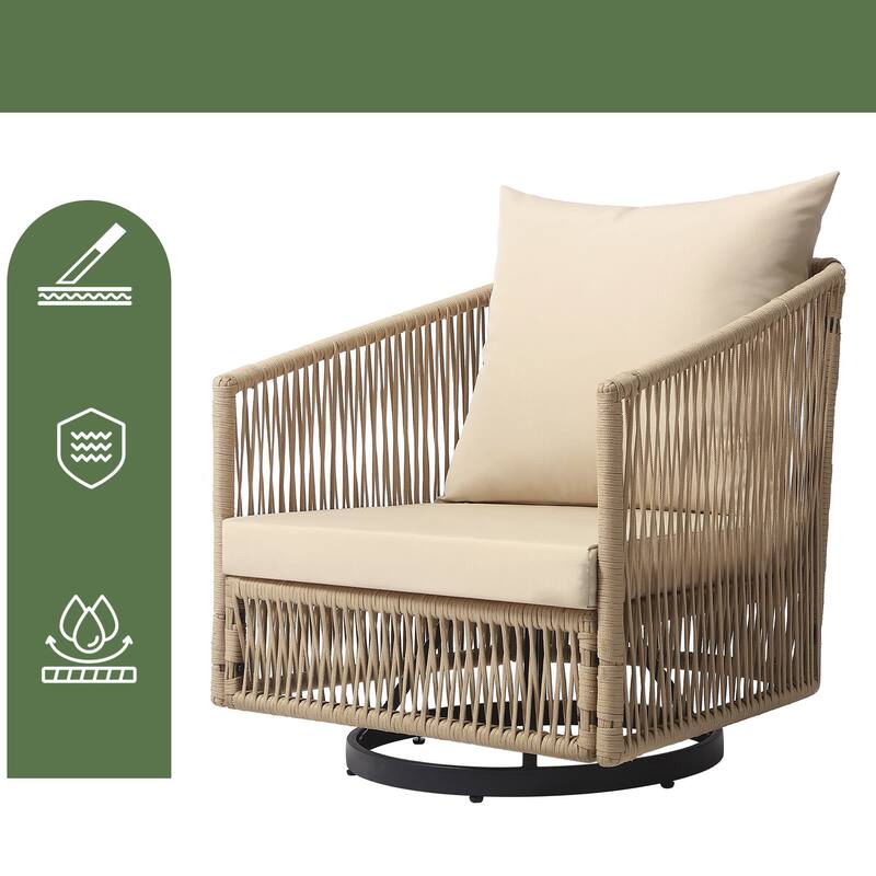 3-piece Cushioned Swivel Patio Wicker Furniture Set Outdoor Rattan Bistro Set