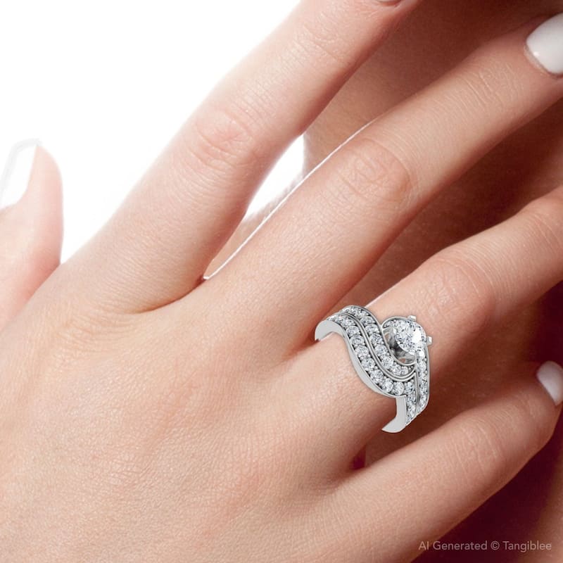 1Ct TW Diamond Engagement Wedding Ring Set or Platinum Gold Lab Grown