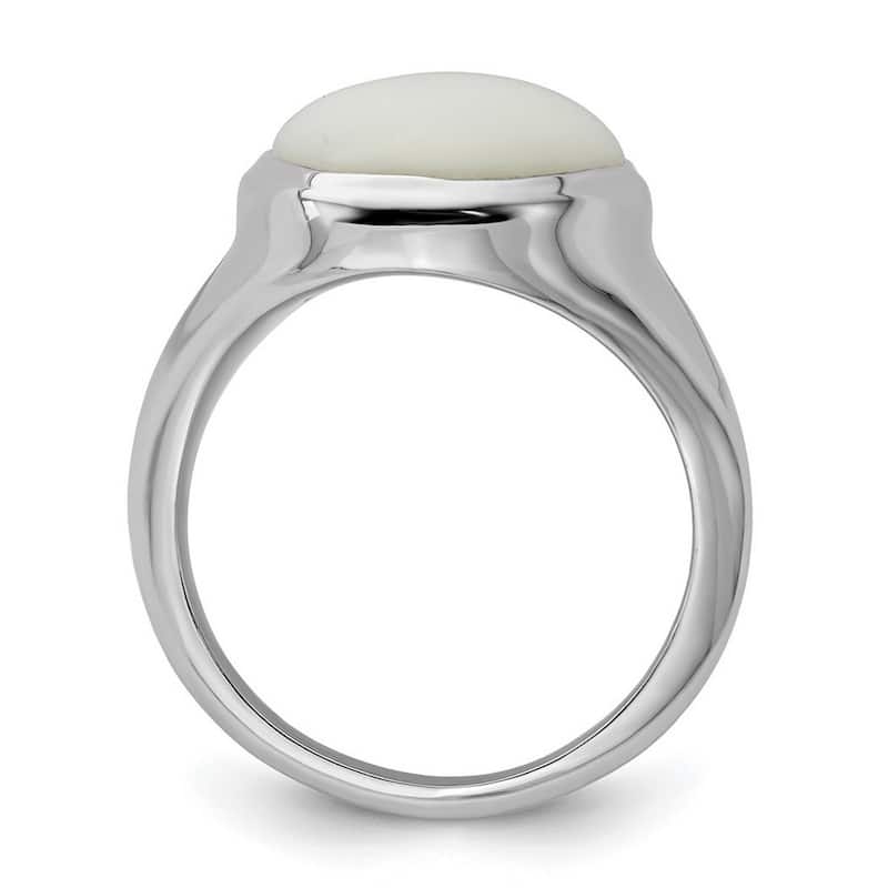 Curata 925 Sterling Silver Polished Open back White Agate Ring
