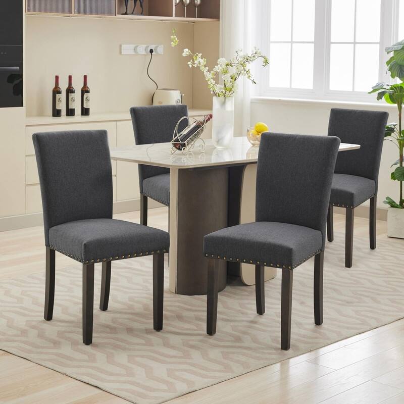 Dining Chairs Set of 2 Upholstered Fabric Kitchen Chairs with Nailhead Trim（Option）