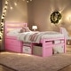 preview thumbnail 1 of 13, Pink Twin Size Wood Platform Bed with Removable Storage Shelves, 2 Built-in Storage Drawers Pink