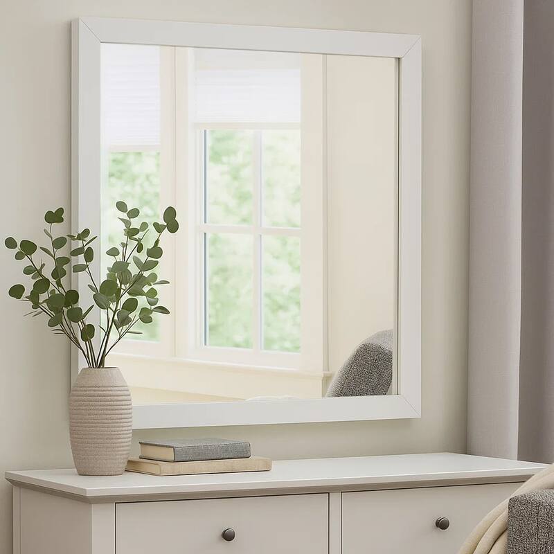 Dex Rectangular Dresser Mirror, Non-Beveled Glass, White Wood-Melamine