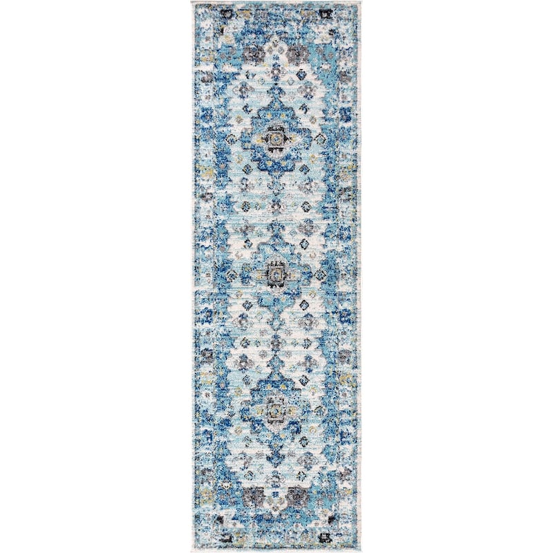 JONATHAN Y Traditional Persian Boho Vintage Medallion Area Rug - 2 X 8 - Cream/Blue