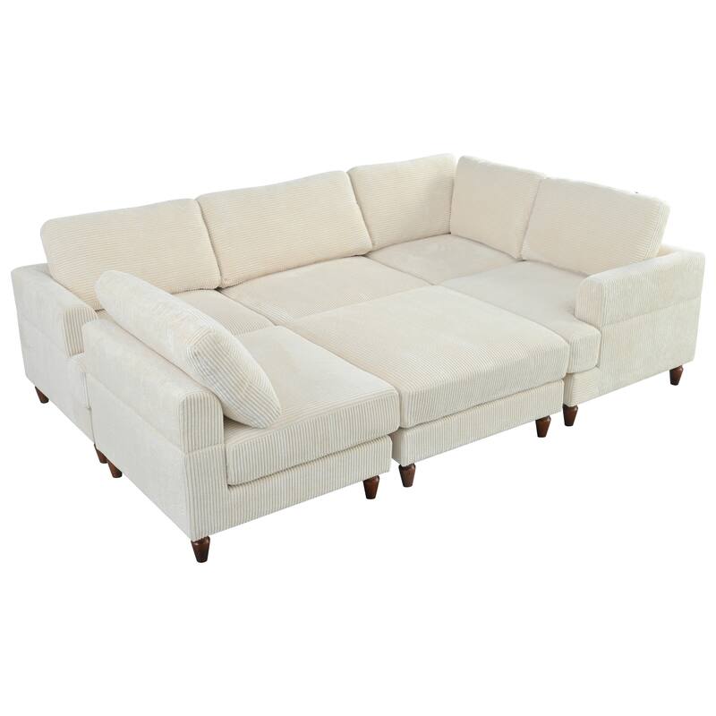 Corduroy Modular Sectional Sofa, L Shaped Corner Sectional Lounge Couches, wMovable Ottoman Sectional Sleeper Sofa Couch