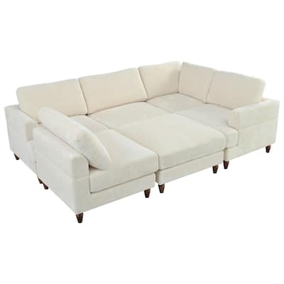 Modular L Shaped Corner Couch with Ottoman and Solid Wood Legs,97.2" Convertible Sectional Sofa Bed