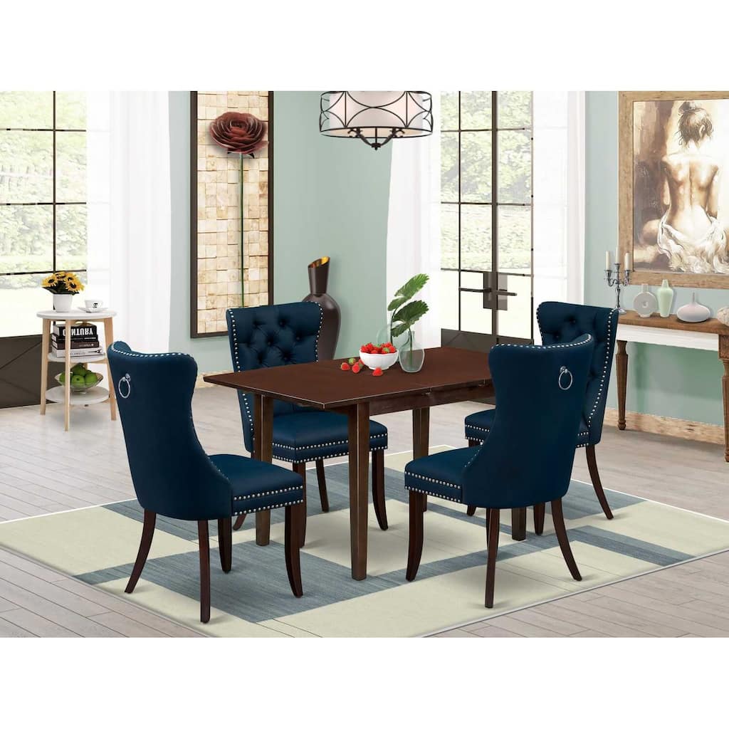 5-Piece Mahogany Finish Solid Wood Top - Rectangular Dining Room Set - Seats 4