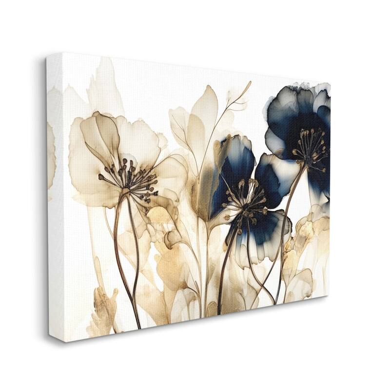 Stupell Navy & Gold Flowers Canvas Wall Art Design by LSR Design Studio