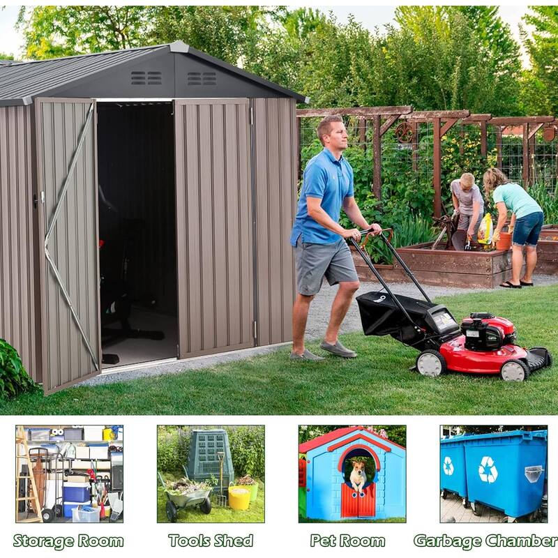 AECOJOY Outdoor Metal Storage Shed with Lockable Door