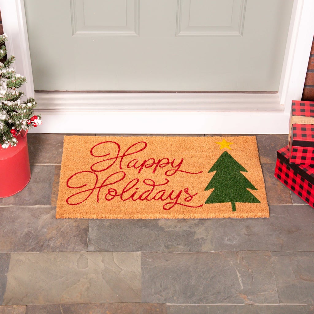 Happy Holidays Coir Mat - 15.75''W x 0.59''H x 27.36