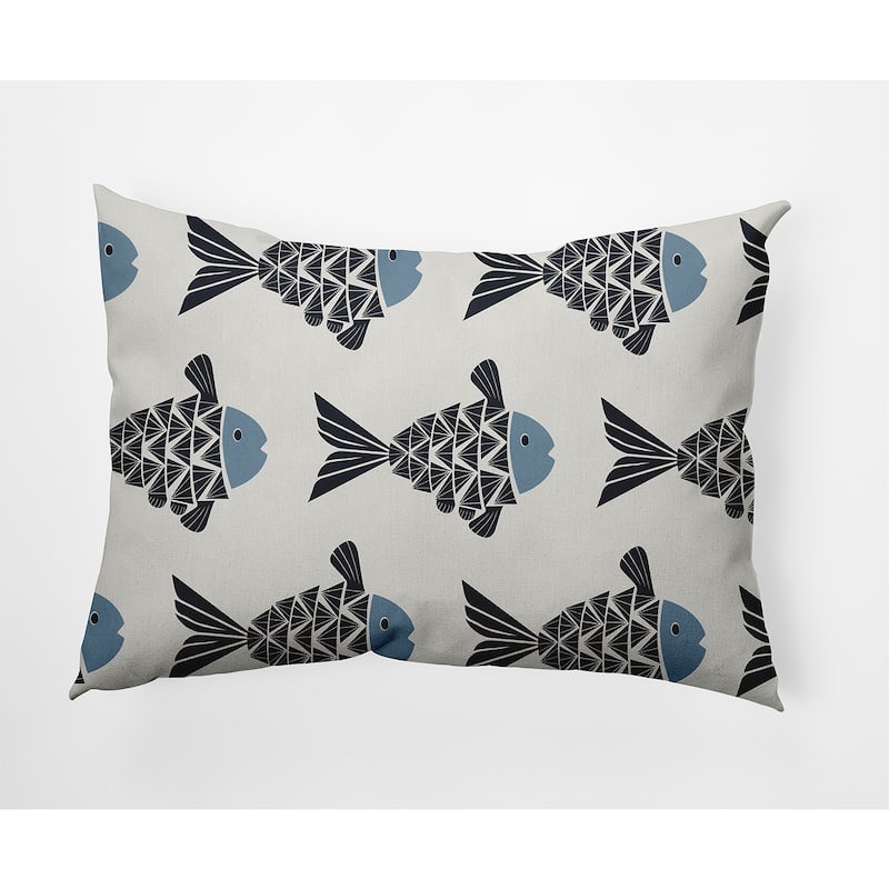 Fish Tales Nautical Indoor/Outdoor Throw Pillow - Dusty Smoke - 14" x 20"