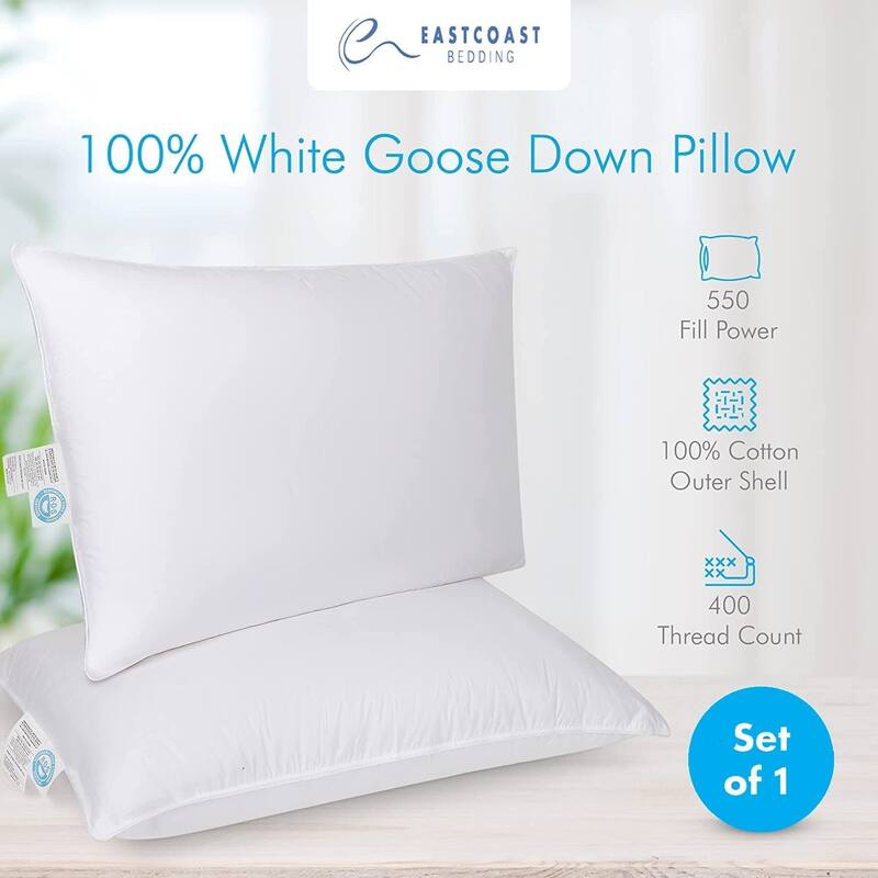 White Goose Down Pillows 550 Fill Power Cotton Shell